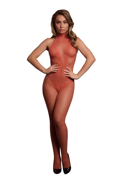 Fishnet and Lace Bodystocking Red Onesize - Queensize
