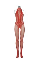 Fishnet and Lace Bodystocking Red Onesize - Queensize