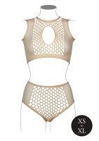Duo Net Key-Hole Bra Set - Beige Onesize - Queensize