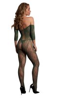 Lace Long-Sleeved Bodystocking Green Onesize - Queensize