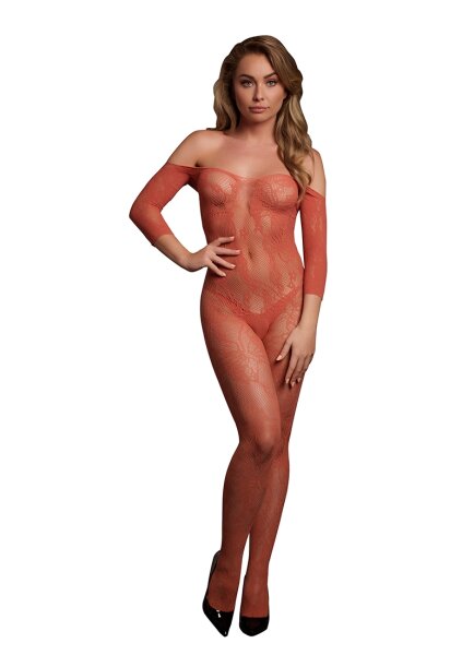 Lace Long-Sleeved Bodystocking Red Onesize - Queensize