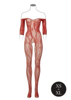 Lace Long-Sleeved Bodystocking Red Onesize - Queensize