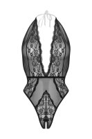Christine Open crotch halterteddy Dina - black S/M - L/XL