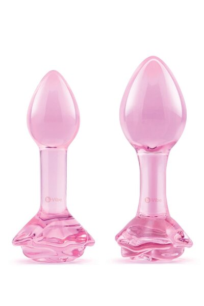 B-Vibe Pink Roses Glass Butt Plug Training Set 3,95 cm