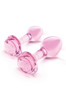 B-Vibe Pink Roses Glass Butt Plug Training Set 3,95 cm