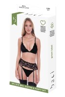 Baci 3-Piece Bra Garter and Panty Set Black M-L