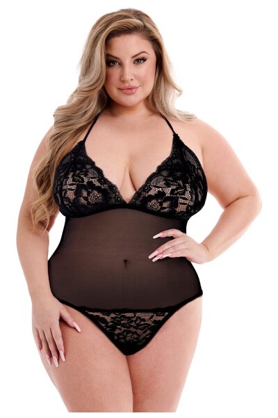 Baci Lace and Mesh Teddy Black Queen Size