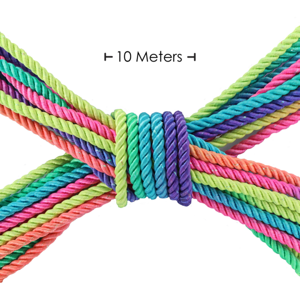 Ouch! Polyester Bondage Seil 10 m Regenbogen Hell