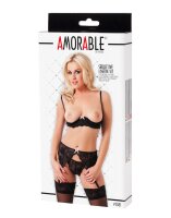 Amorable by Rimba - 1/2 Cup Bra with G-string, Suspenders and Stockings Schwarz S - L