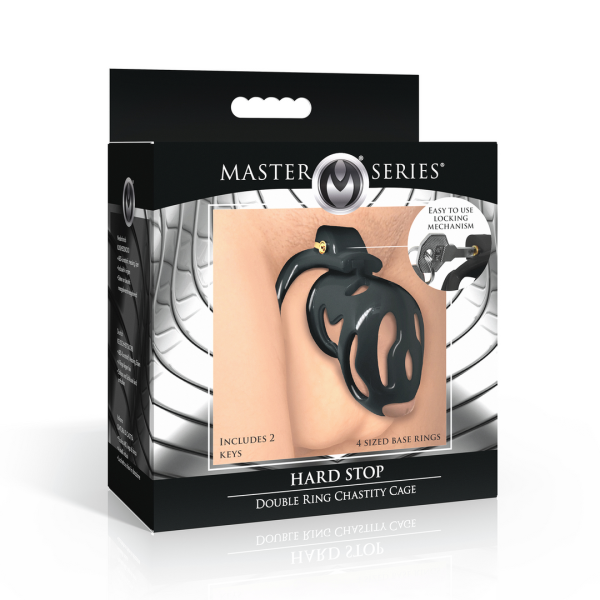 XR Brands Hard Stop Double Ring Chastity Cage Black