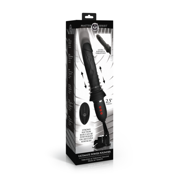 XR Brands Ultimate Power Pounder Vibrating and Thrusting Silicone Dildo with Remote Control Black