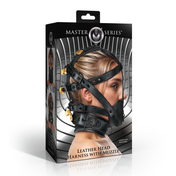 XR Brands Leather Head Harness with Muzzle Black