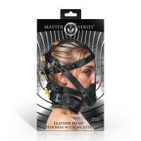 XR Brands Leather Head Harness with Muzzle Black