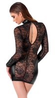 Noir Minikleid im Wetlook mit Spitze Schwarz M