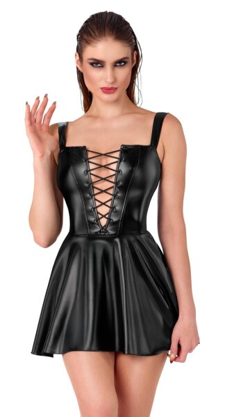 Noir Minikleid im Wetlook mit Schnürung Schwarz XL