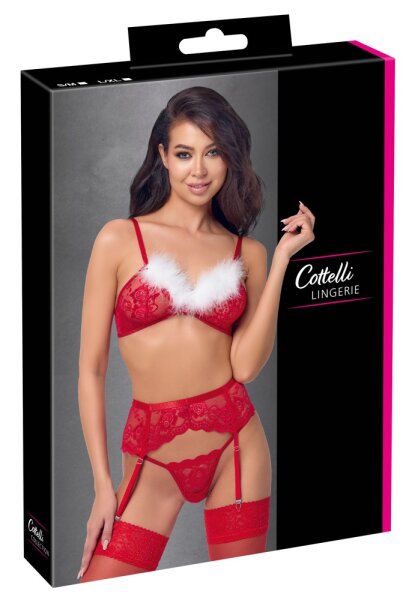 Cottelli Collection 3-Piece Christmas Set with Bra, Thong and Suspender Belt Multicolor S-M