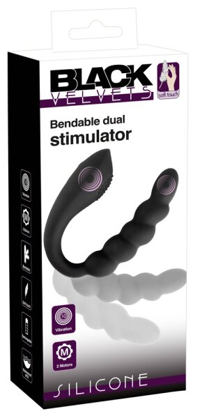 Black Velvets Flexible Double Vibrator Black 26 cm