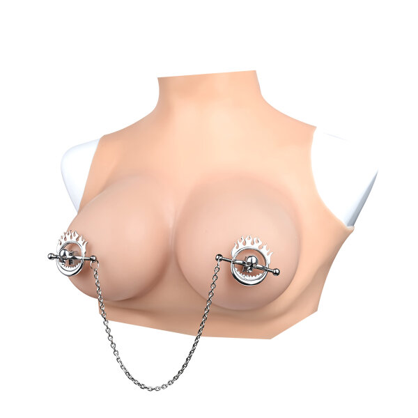 Kiotos Steel Flaming Skull Nippelklemmen mit Kette Silber