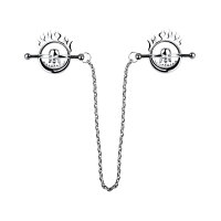 Kiotos Steel Flaming Skull Nippelklemmen mit Kette Silber