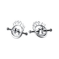 Kiotos Steel Flaming Skull Nippelklemmen mit Kette Silber