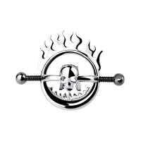 Kiotos Steel Flaming Skull Nippelklemmen mit Kette Silber