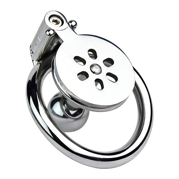 Kiotos Steel Chastity Device with Large Ball Plug Silver 6 cm Ø 4.5 cm