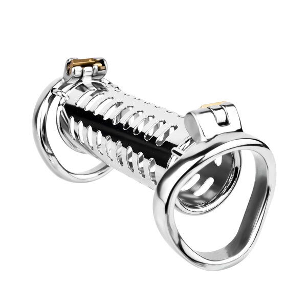 Kiotos Steel Twin Cock Cage Silber 15,5 cm Ø 4.5 cm