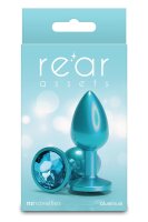 NS Novelties Rear Assets Iridescent Teal Anal Plug Small blue