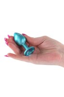 NS Novelties Rear Assets Iridescent Teal Anal Plug Small blue