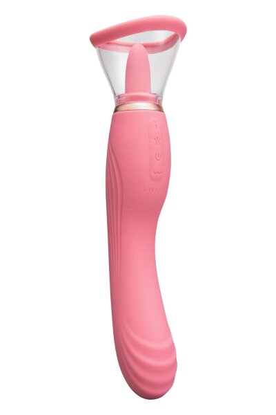 Le Wand Lick 3-1 Doppelseitiger Vibrator mit Zungenstimulator Rosa 26 cm Ø 4 cm