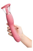 Le Wand Lick 3-1 Doppelseitiger Vibrator mit Zungenstimulator Rosa 26 cm Ø 4 cm
