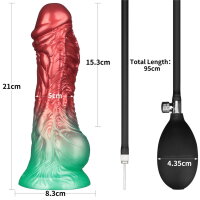 LoveToy Dual Density Inflatable Dildo 8" / 20 cm Red/Green
