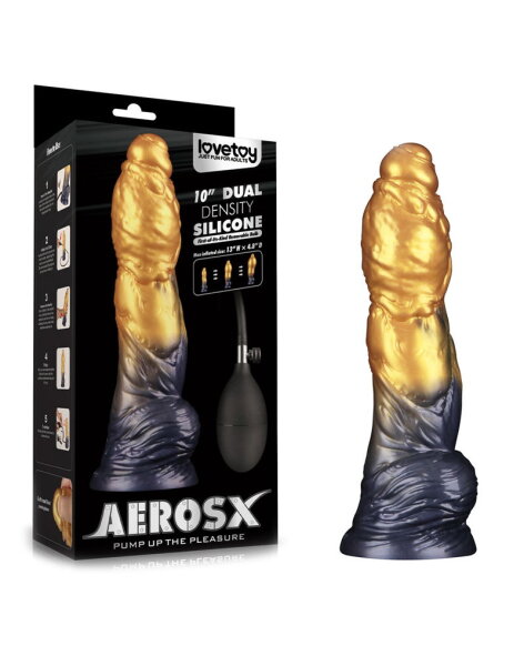 LoveToy Dual Density Inflatable Dildo 10" / 25 cm Gold/Black