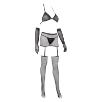 Amorable Sexy Netz-Set mit Strasssteinen 7-teilig Schwarz M-L