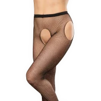 Amorable Open-Crotch Tights with Rhinestones Black One Size