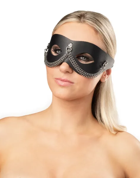 Rimba Leather Eye Mask with Chain Decoration Silver Black