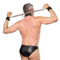 Rimba Adjustable Spreader Bar with Neck and Hand Cuffs Black Silver