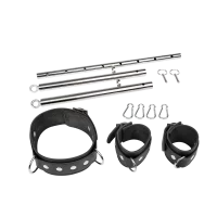 Rimba Adjustable Spreader Bar with Neck and Hand Cuffs Black Silver