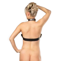 Rimba Leather Chest Harness with Collar Black One Size