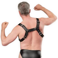 Rimba Leather Chest Harness with Pockets Black One Size