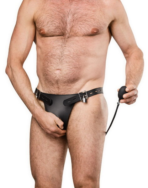 Rimba Keuschheitsgürtel aus Leder mit aufblasbarem Analplug Schwarz