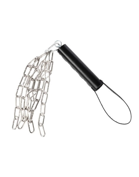 Rimba Lederpeitsche mit Metallkette Silber Schwarz