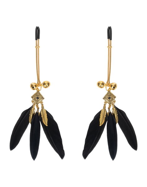 Rimba Nipple Clamps with Feathers Gold Black