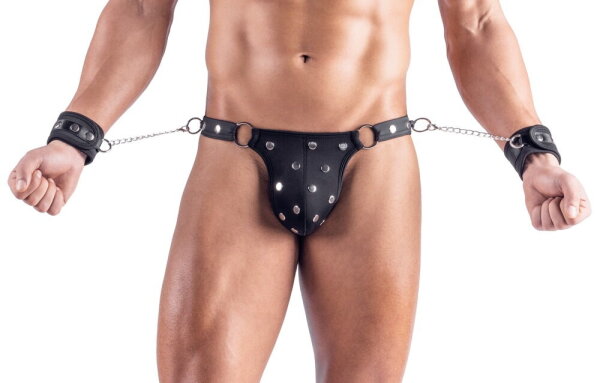 Svenjoyment Thong with Soft Handcuffs Black S