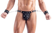 Svenjoyment Thong with Soft Handcuffs Black S