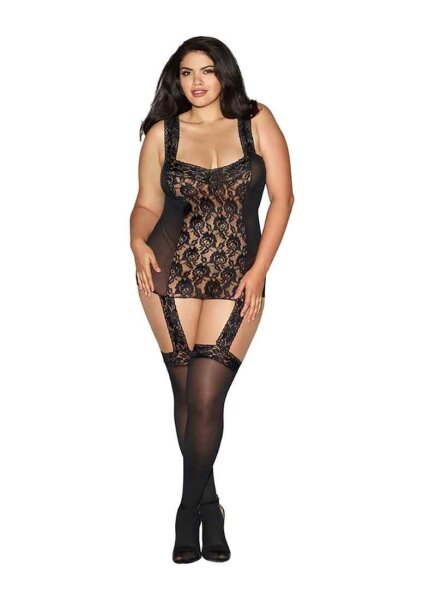Lace-Up Back Garter Dress schwarz Queen Size