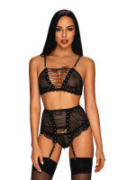 Basitta Bra, Garterbelt, Thong Black L/XL