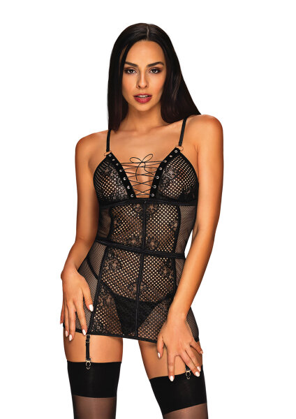 Basitta Chemise & Thong Black L/XL