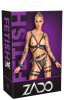 ZADO Leather Harness Set with Wrist Cuffs Black S/M