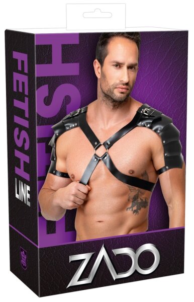 ZADO Leather Chest Harness with Shoulder Armor S-L Black